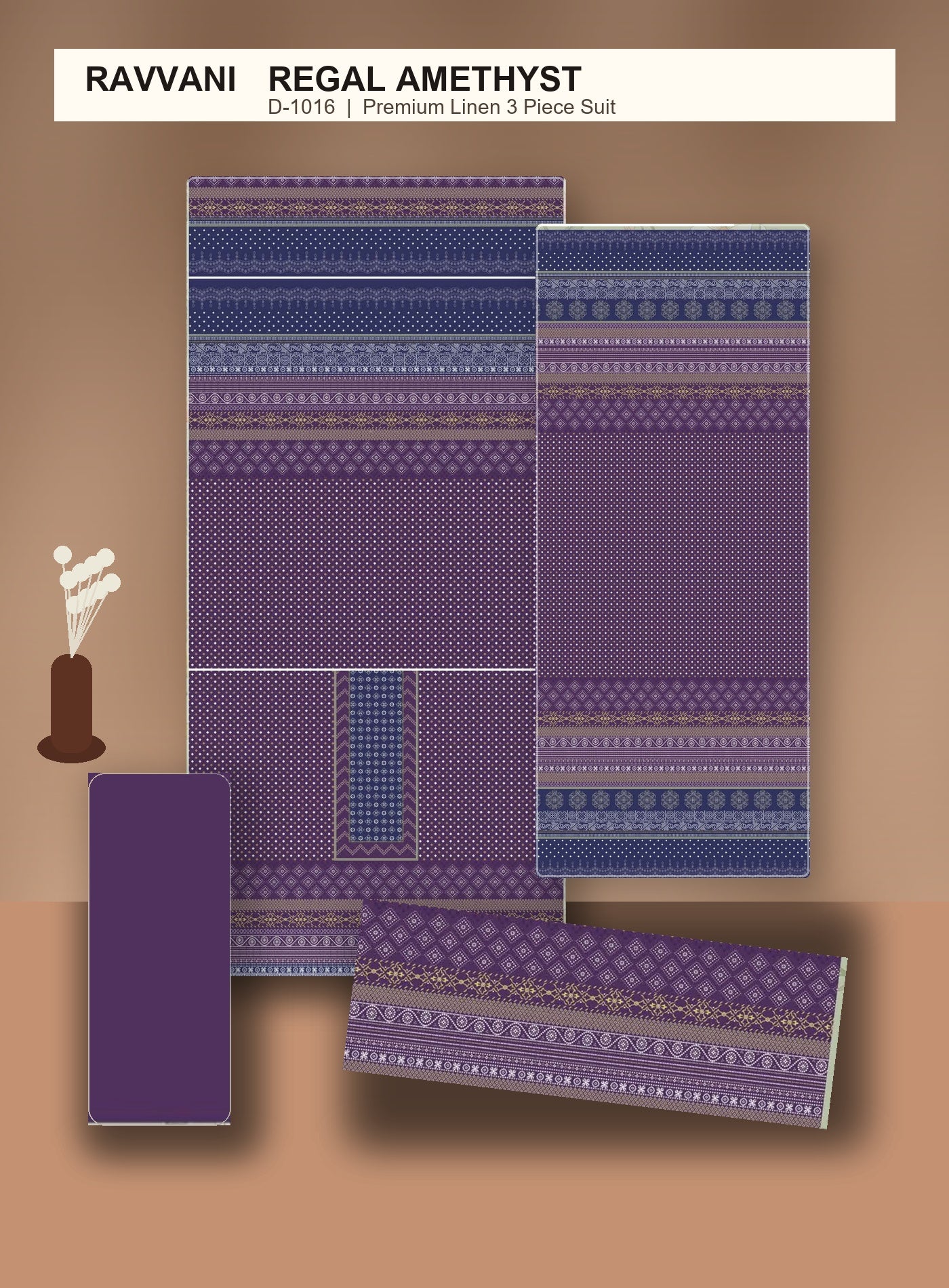 Regal Amethyst D-1016 unstitched fabric layout