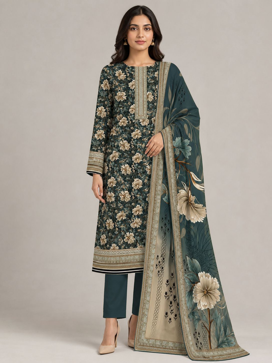 Teal Magnolia - D-1020 Premium Linen 3 Piece Suit