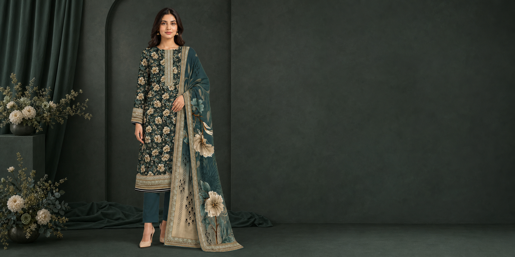 Ravvani Teal Magnolia dark green hero banner